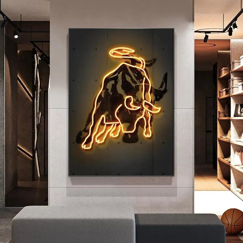 Neon Bull Canvas Wall Art Poster – Crypto Bitcoin Decor