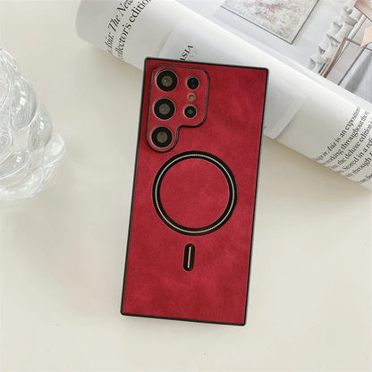 Leather Samsung Galaxy Case – Magnetic Wireless Charging Cover S21–S26