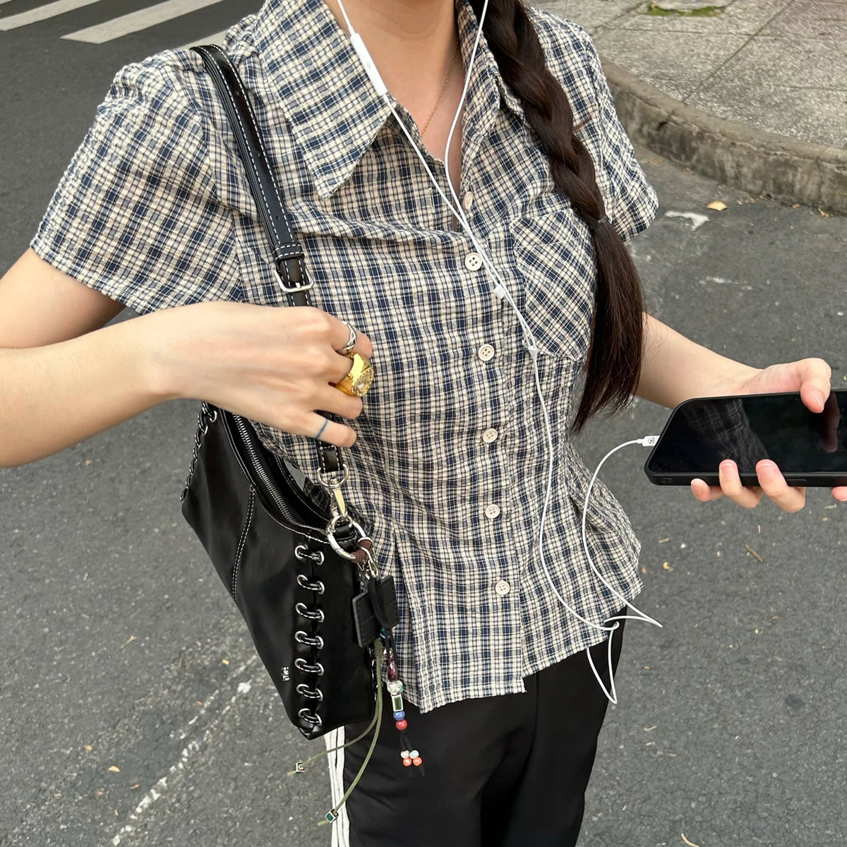 Plaid Short Sleeve Shirt – Women's Button-Up Collared Summer Top