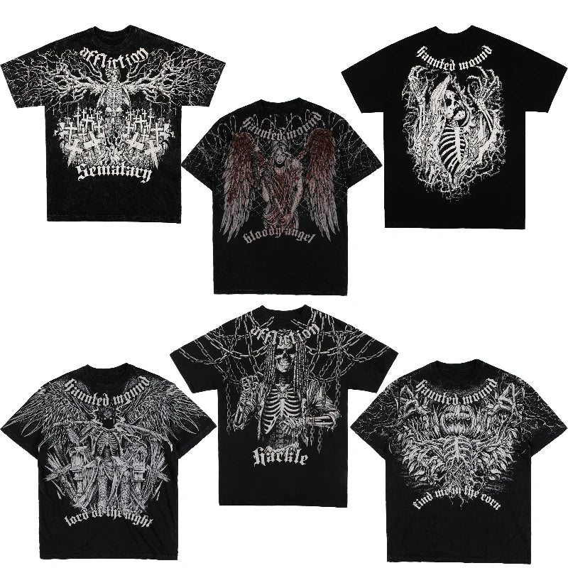 Gothic Graphic T-Shirt – Unisex Washed Streetwear Hip Hop Tee