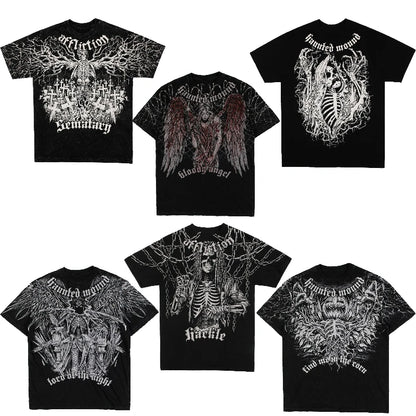 Gothic Graphic T-Shirt – Unisex Washed Streetwear Hip Hop Tee