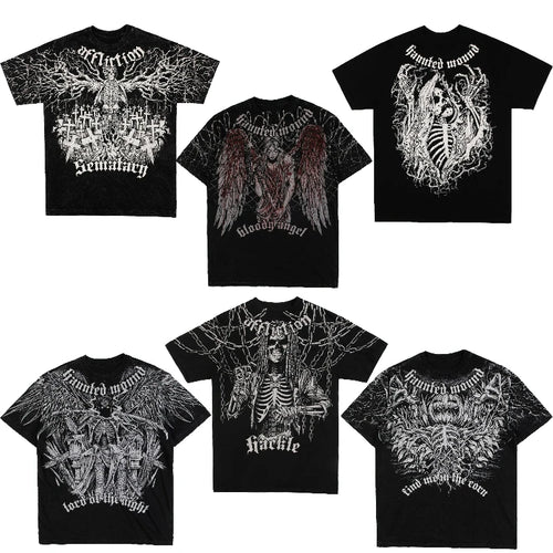 Gothic Graphic T-Shirt – Unisex Washed Streetwear Hip Hop Tee