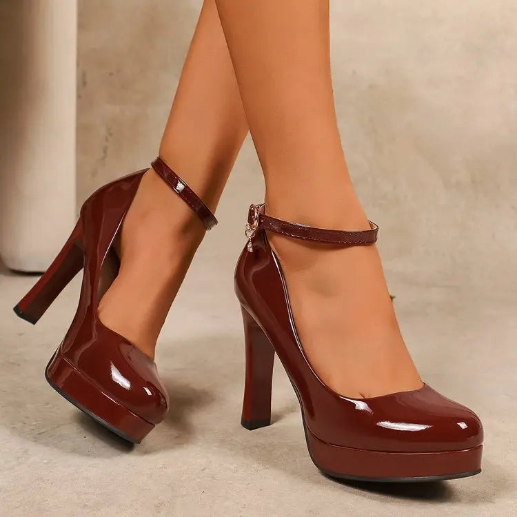 Platform High Heels – Waterproof Ankle Strap Dress Shoes