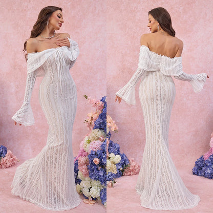 Women's Lace Off-Shoulder Long Sleeve Mini Dress