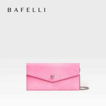 Leather Chain Wallet Bag – Long Envelope Clutch with Cat Clasp