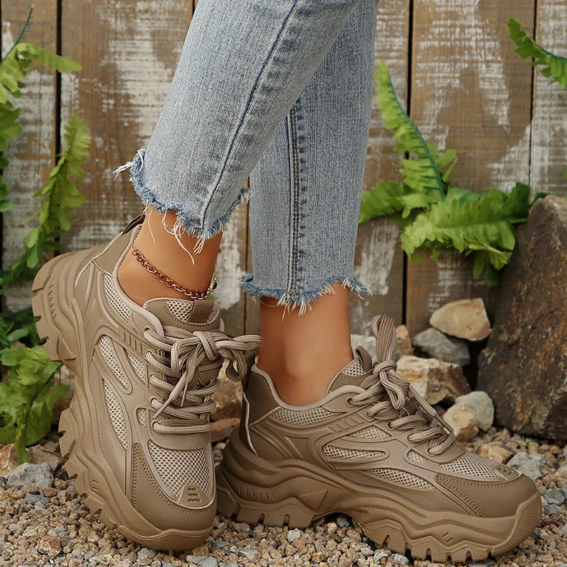 Chunky Platform Sneakers for Women – Retro Breathable Sport Shoes