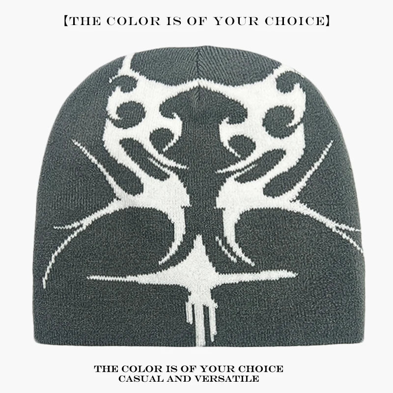 Flame Jacquard Beanie Hat – Unisex Hip Hop Knit Cap