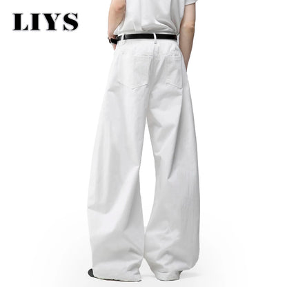 Men S White Baggy Machete Wide-Leg Jeans Daily Casual Denim Pants Solid Business Ladies Balloon
