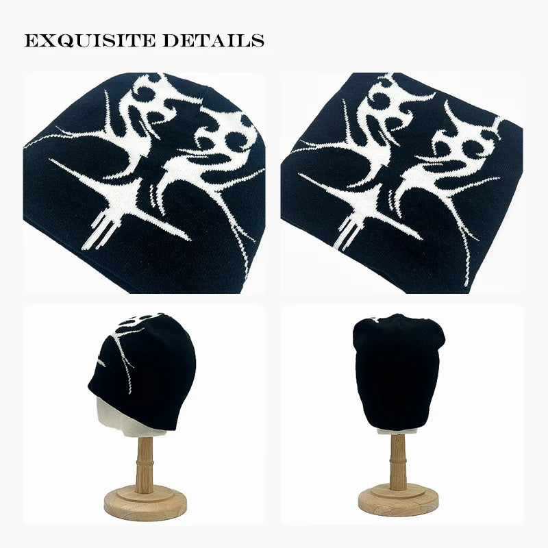 Flame Jacquard Beanie Hat – Unisex Hip Hop Knit Cap