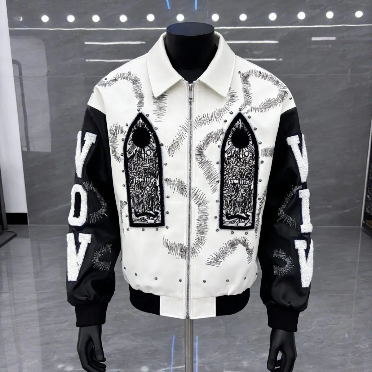Embroidered PU Leather Bomber Jacket – Men's Hip Hop Streetwear Coat