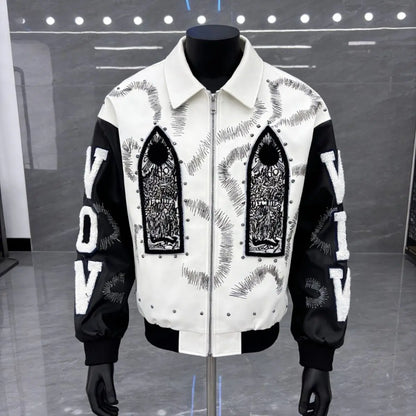 Embroidered PU Leather Bomber Jacket – Men's Hip Hop Streetwear Coat