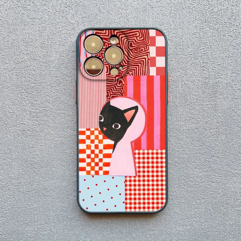 Black Cat Striped Pattern iPhone Case for iPhone 11–17 Series