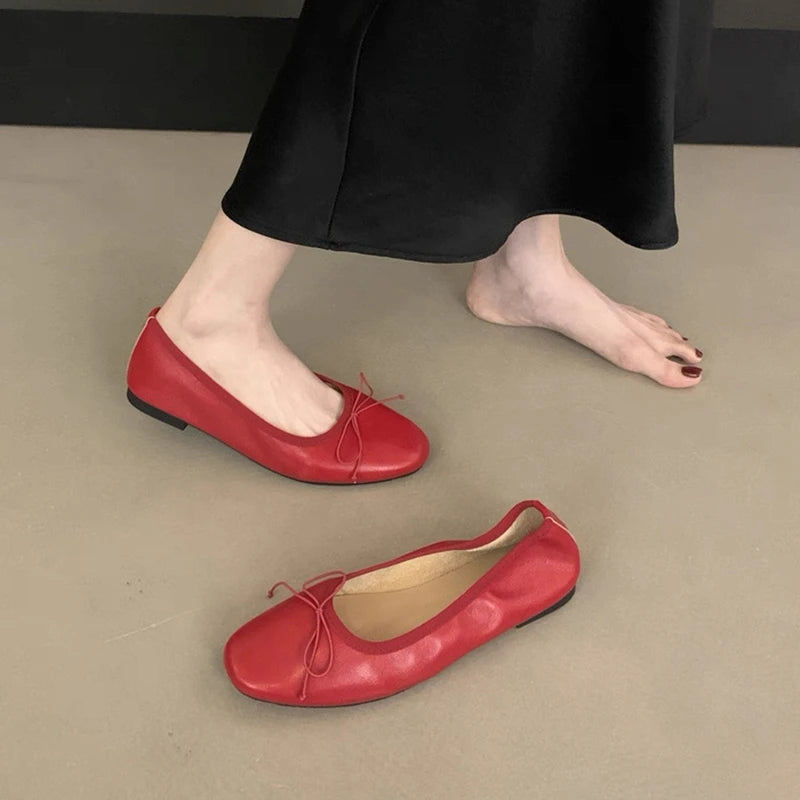 Women's Ballet Flat Shoes with Bow – Elegant Slip-On Flats