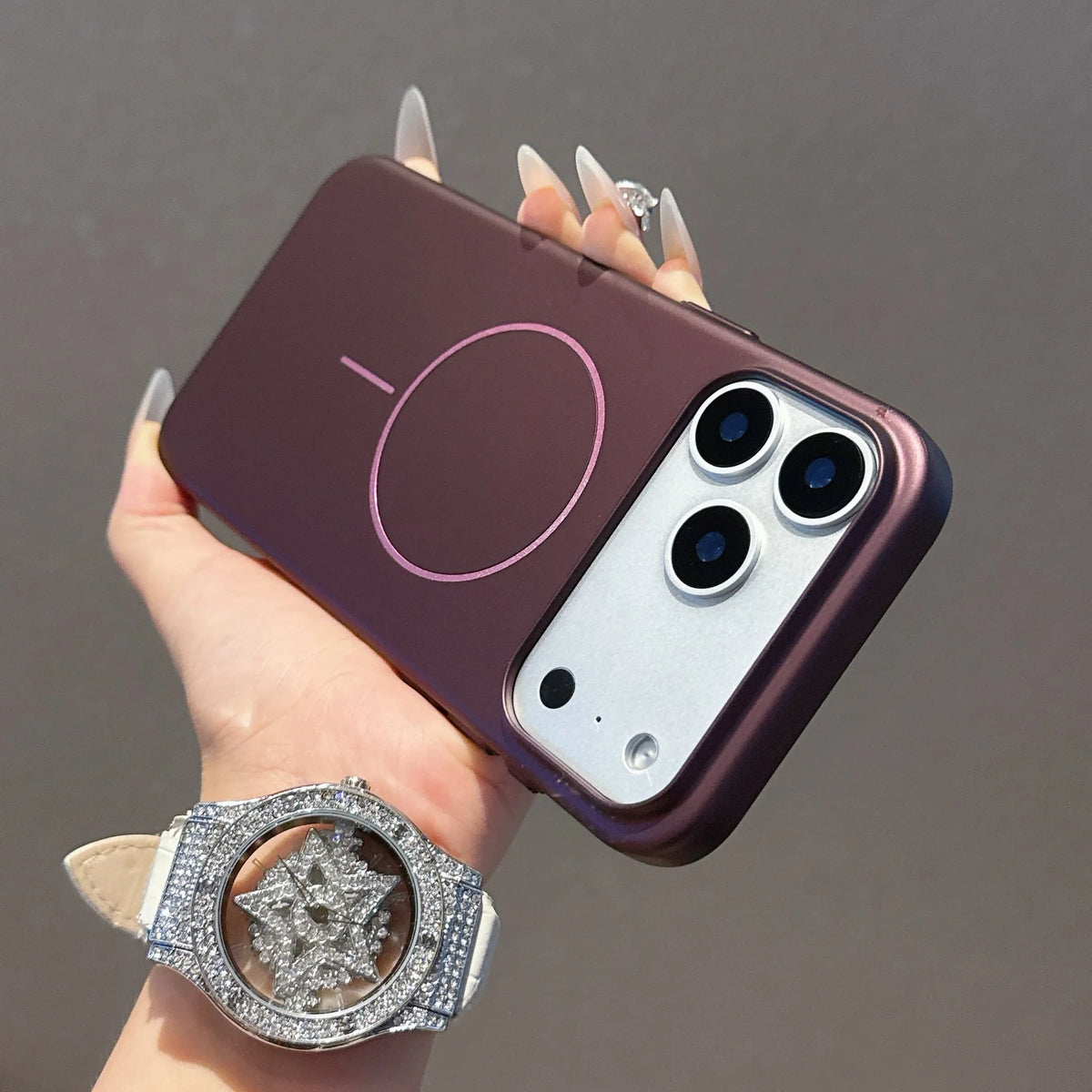 Metallic MagSafe iPhone Case – Ultra-Thin Glossy PC Cover for iPhone 11–17 Series