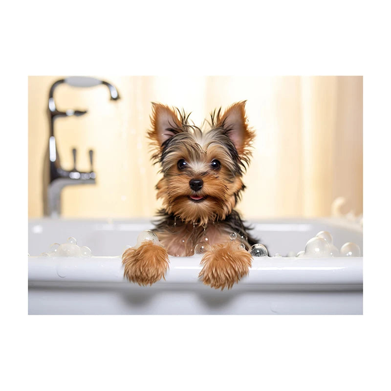 Cute Dog in Bathtub Wall Art Poster – Funny Puppy Canvas Print