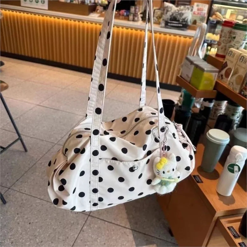Sweet Cute Polka Dot Handbag Women Large Capacity Nylon Lightweight