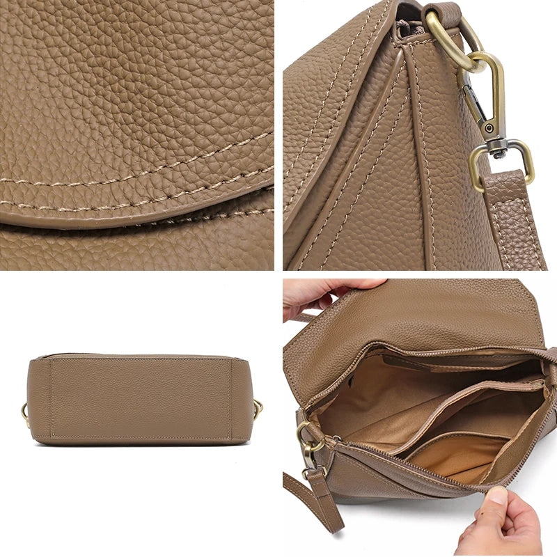 Genuine Cowhide Leather Shoulder Bag for Women – Soft Crossbody Tote