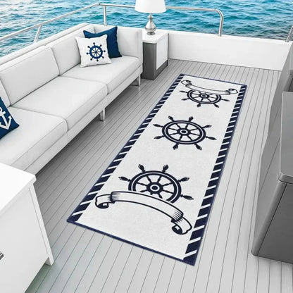 Nautical Anchor Runner Rug – Non-Slip Washable Outdoor Floor Mat