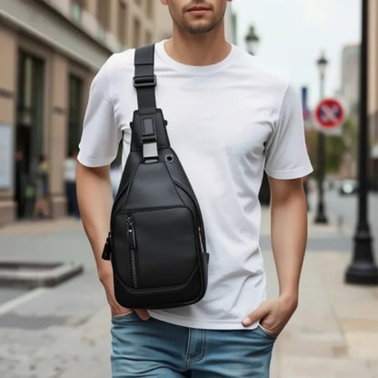 Men's Genuine Leather Sling Chest Bag – Python Skin Crossbody Pack