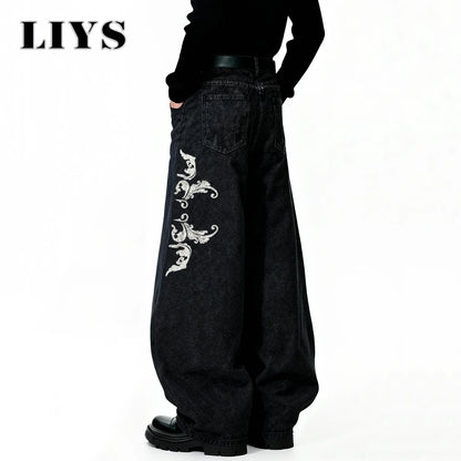 Men's Wide-Leg Black Baggy Jeans – Retro Hip Hop Streetwear Denim