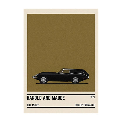 Movie Car Minimalist Poster Wall Art Print | Classic Film Decor