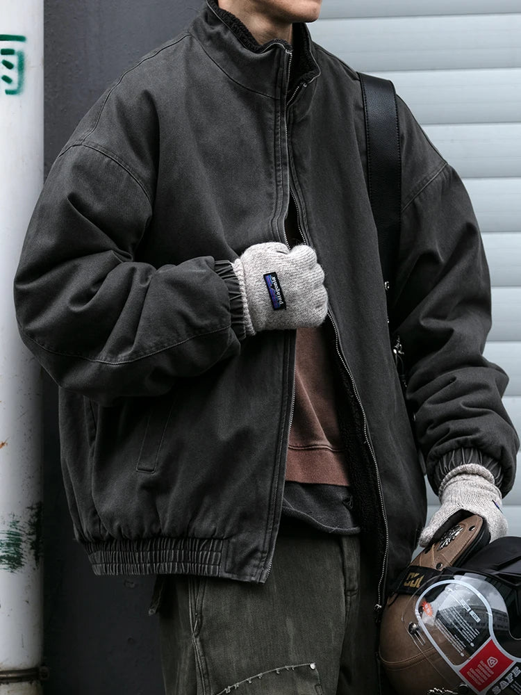 Fleece-Lined Bomber Jacket Men – Japanese Vintage Streetwear