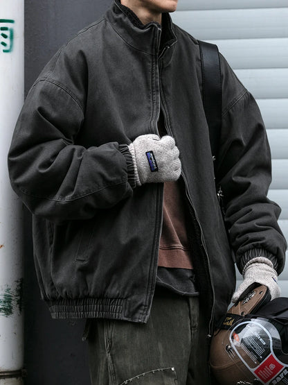 Fleece-Lined Bomber Jacket Men – Japanese Vintage Streetwear