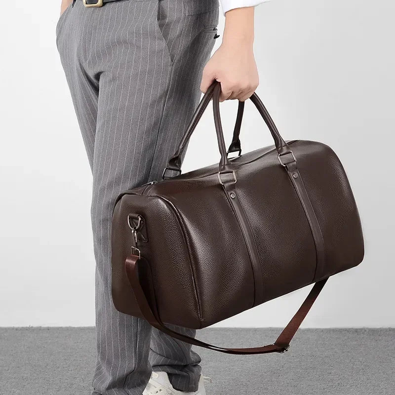 Leather Duffle Bag Men Large Capacity Vintage Travel Bag