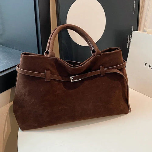 Buckle Decorative Design Solid Faux Suede Handbag