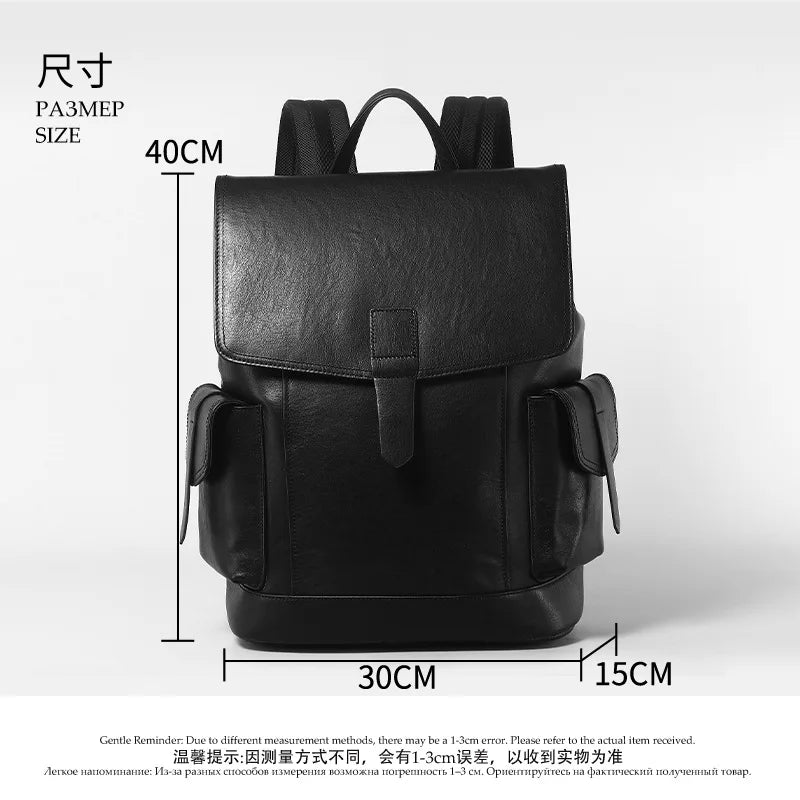 Genuine Leather Men's Backpack – 15" Laptop & Travel Bag