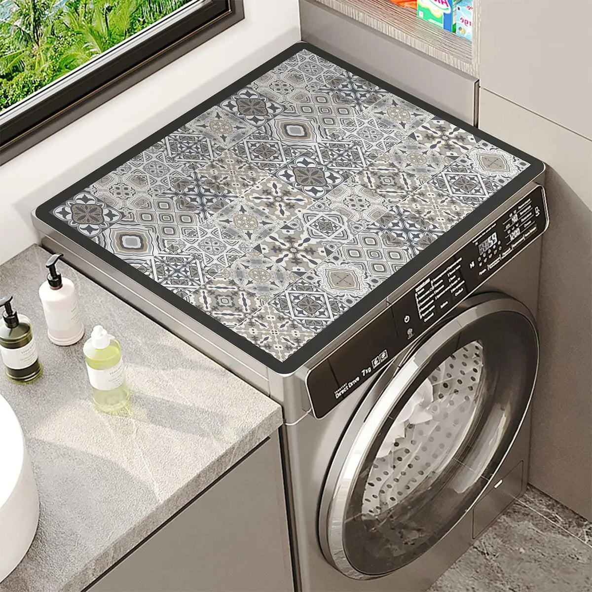 Washing Machine Cover Mat – Boho Moroccan Tile Absorbent Pad