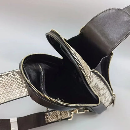 Men's Genuine Leather Sling Chest Bag – Python Skin Shoulder Pack