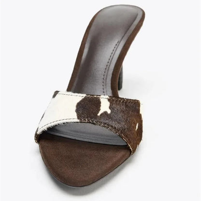 Women's Stiletto Heel Mule Sandals – Retro Suede Slide Slippers