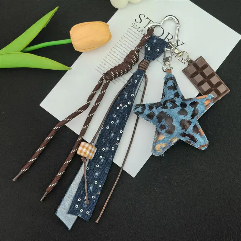 Fashion Leopard Starfish Keychain Cute Balloon Dog Leather Charm Women Maximalist Bag