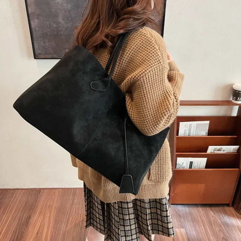 Faux Suede Solid Color High Quality Fashionable Versatile Handbag