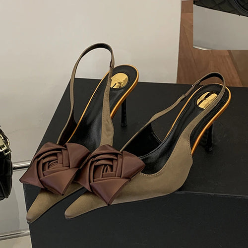 Rose Flower Pointed Toe Slingback Stiletto Pumps for Women