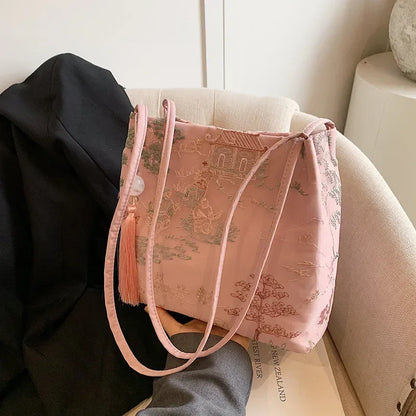 New Chinese Style Retro Bag 2026 New Models Silk Jacquard Fashionable Minimalist Bag