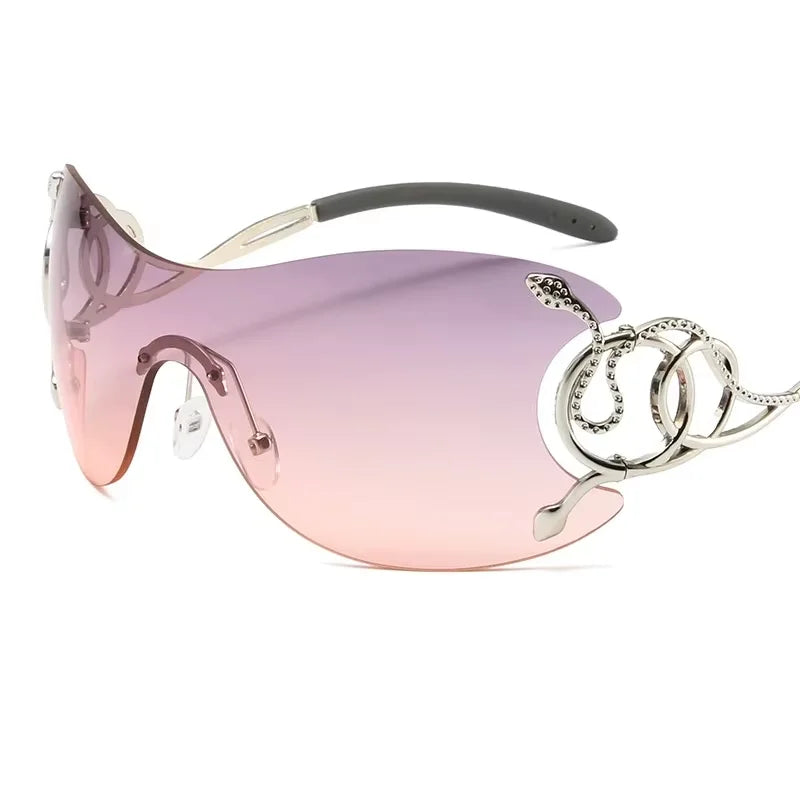 Y2K Rimless Sunglasses – Women's Gradient Wrap Shield