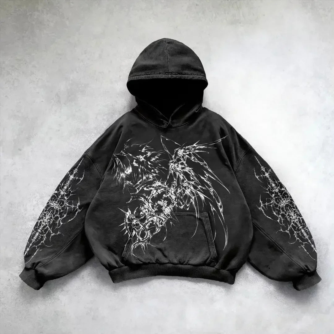Angel Graphic Oversized Hoodie – Y2K Goth Streetwear Women