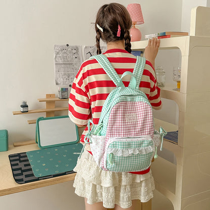 Cute Patchwork Lace Bow Backpack for Women & Girls