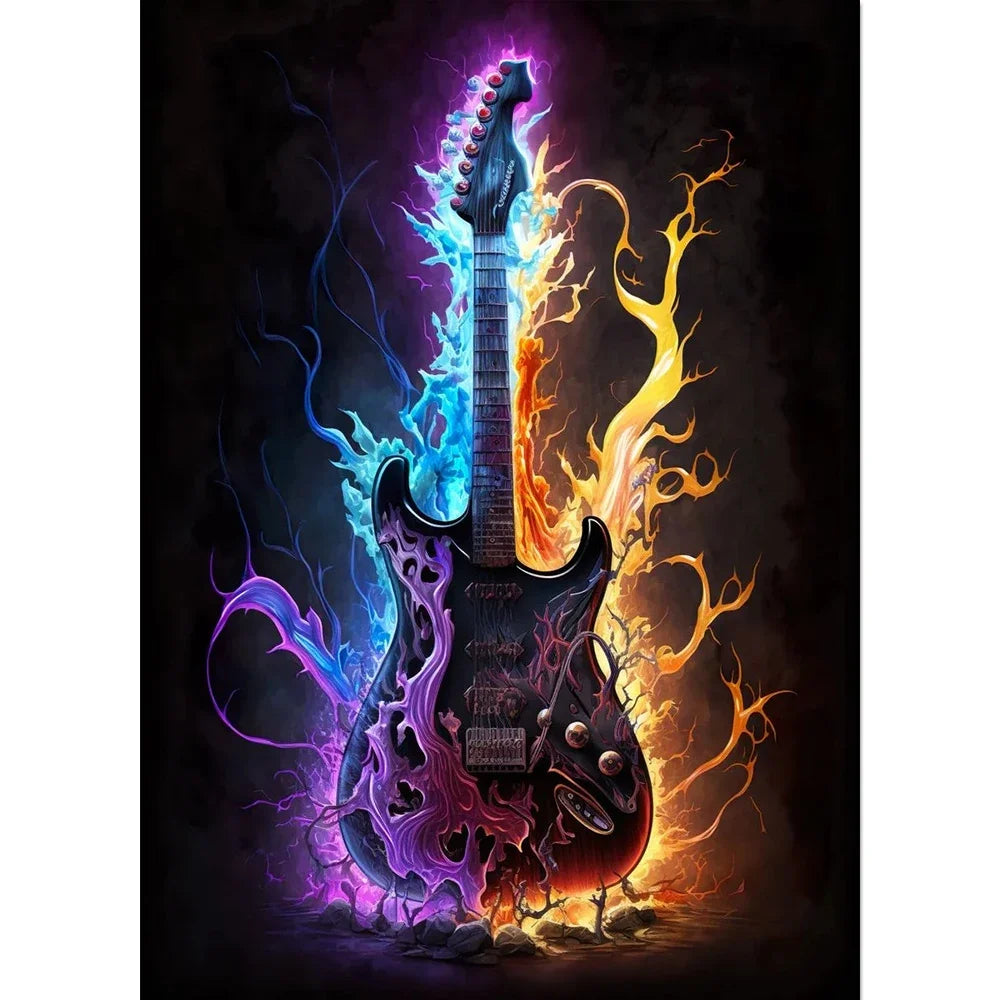 Electric Guitar on Fire Wall Art Print – Music Poster