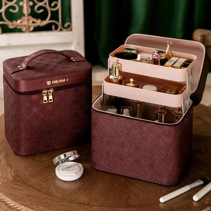 Large Professional Makeup Bag with Mirror – Cosmetic Organizer Case