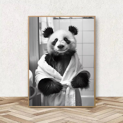 Funny Animal Bathroom Wall Art Poster – Quirky Wildlife in Bathrobe Print