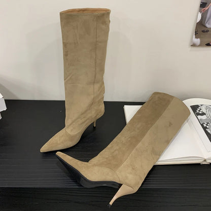 Women's Knee-High Stiletto Boots Pointed Toe Suede