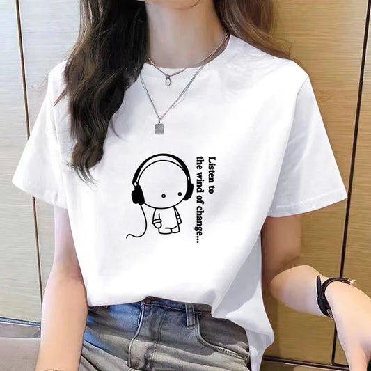 Women's Cartoon Graphic T-Shirt – Short Sleeve Korean Style