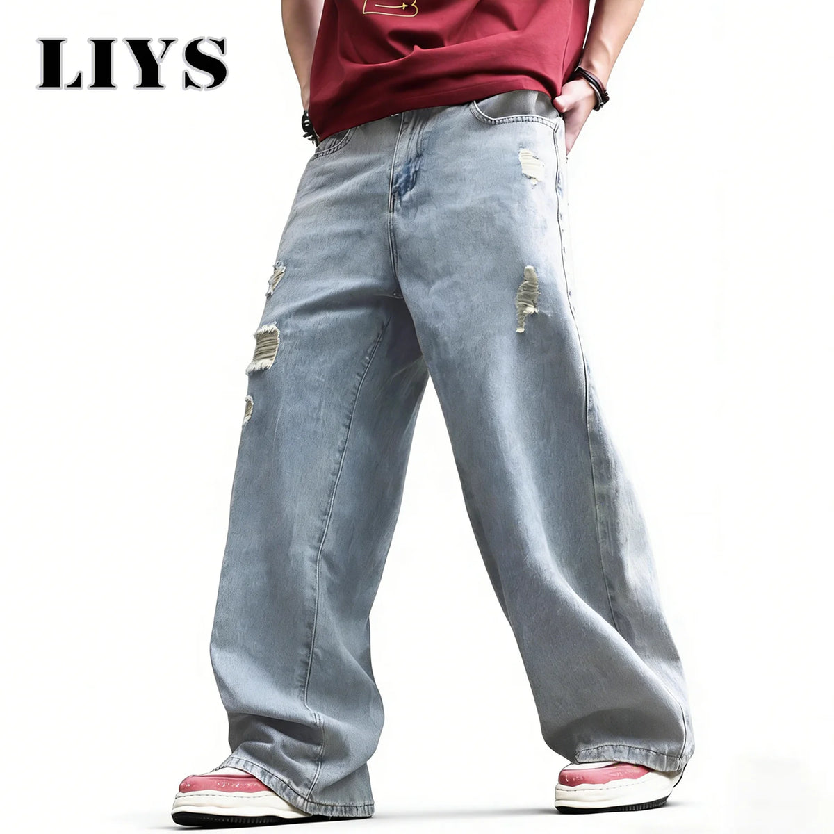 Baggy Wide Leg Ripped Jeans – Men's Oversized Streetwear Denim