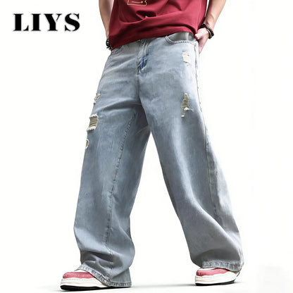 Baggy Wide Leg Ripped Jeans – Men's Oversized Streetwear Denim
