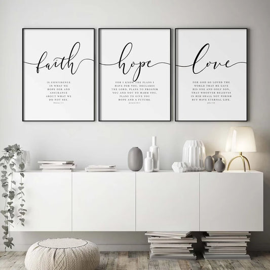 3pcs Set Faith Hope Love Bible Verse Scripture Quote Hebrews 11 Wall Art Print Pictures Christian