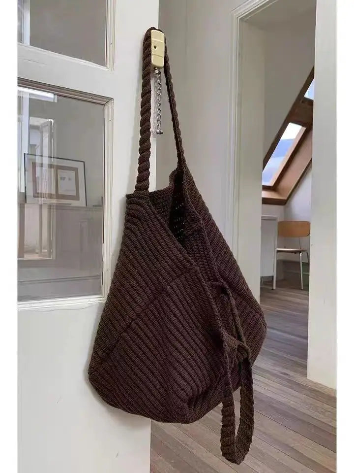 Knit Shoulder Bag for Women – Soft Woven Casual Tote