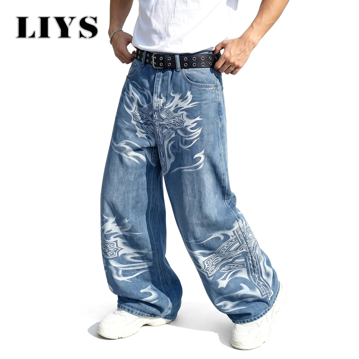 Y2K Gothic Graffiti Print Baggy Jeans – Men's Ultra Wide Leg